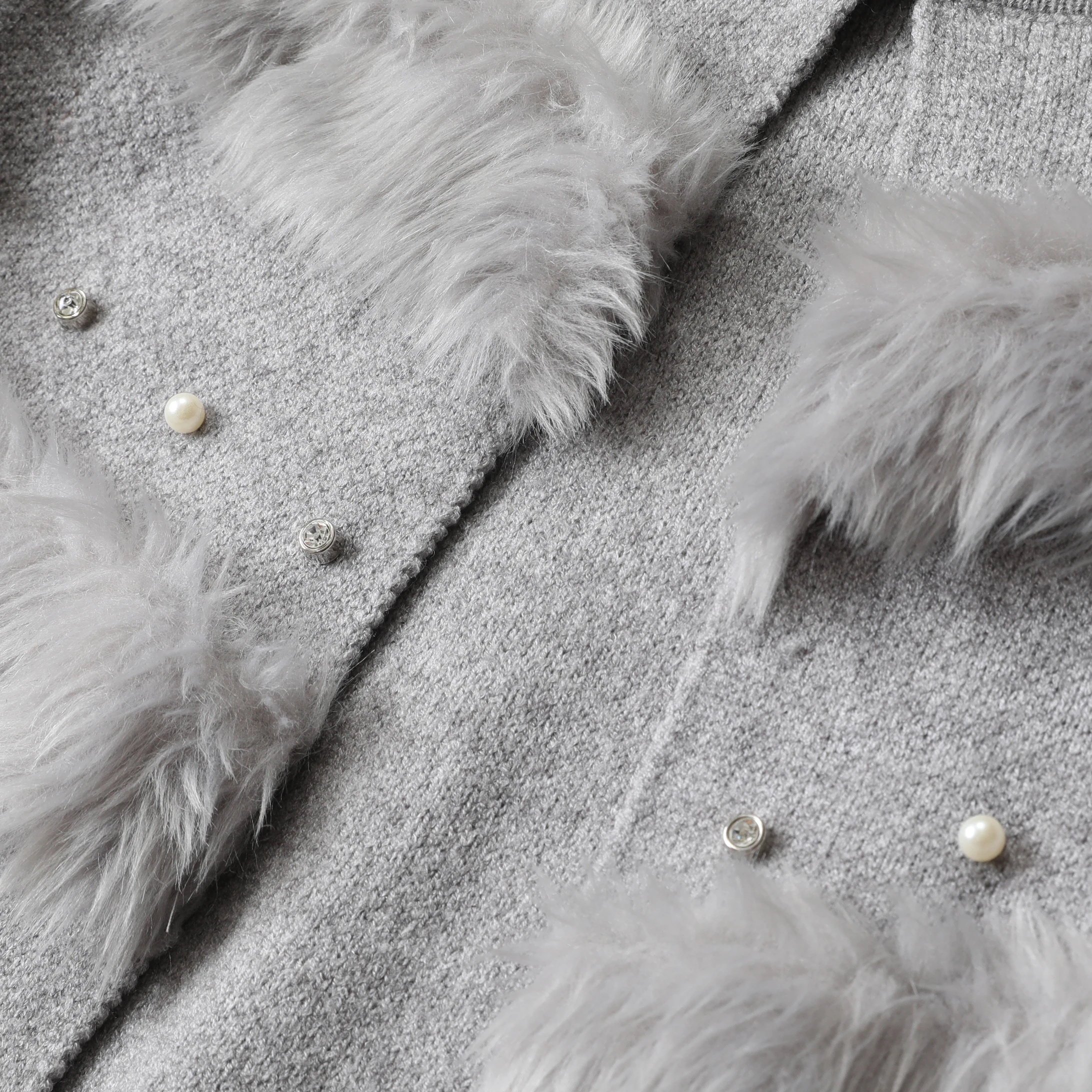 
korean high quality ins style casual simple long sleeve knitted faux fur striped sweaters cardigan with pockets 