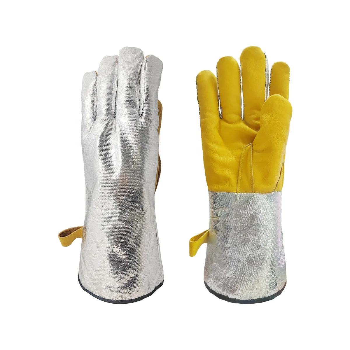 Labor Protection Safety Work Aluminium Foil Cow Leather Palm Heat Insulation Wear Resistant Hand Gloves