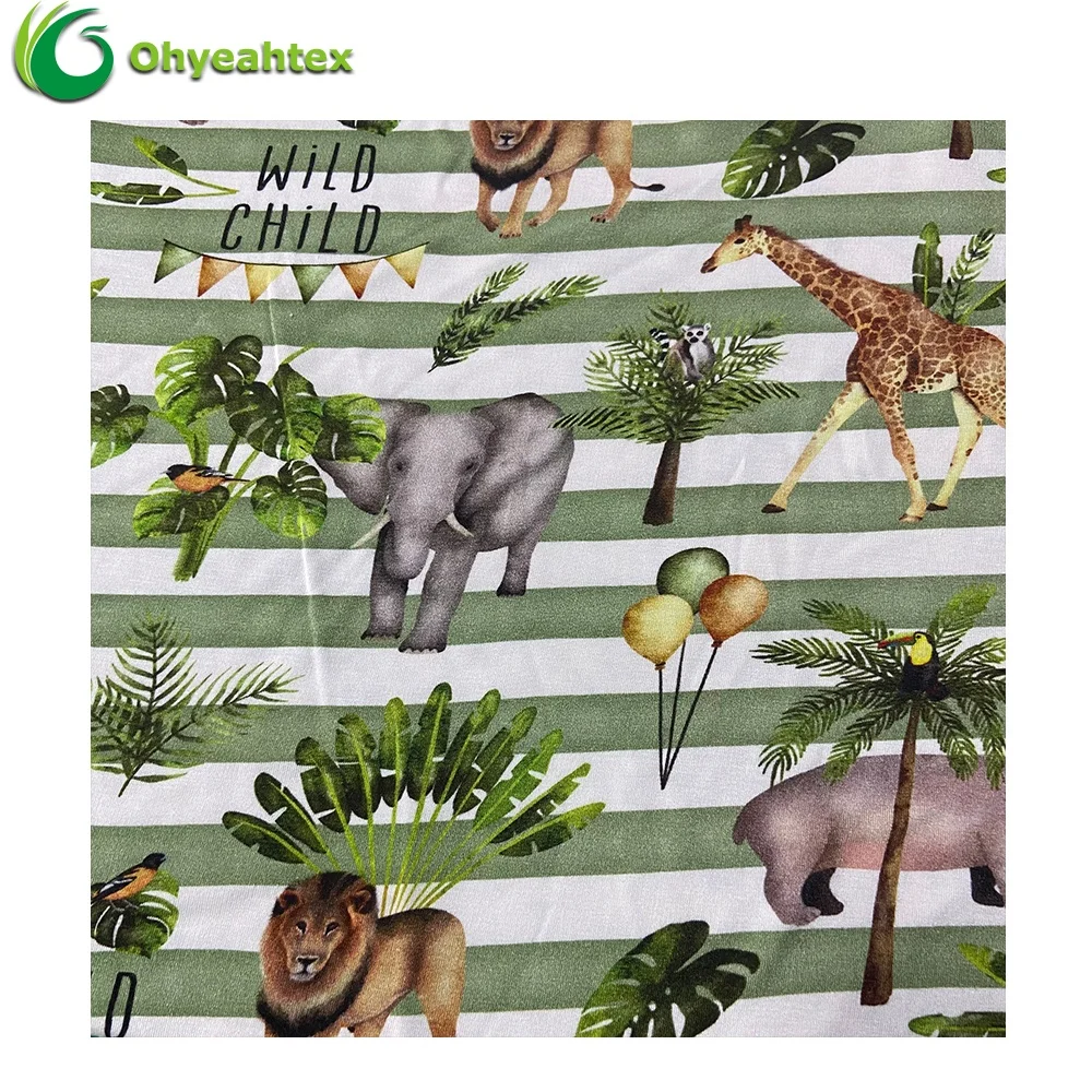 Мягкая на ощупь бамбуковая трикотажная ткань с принтом для детской одежды