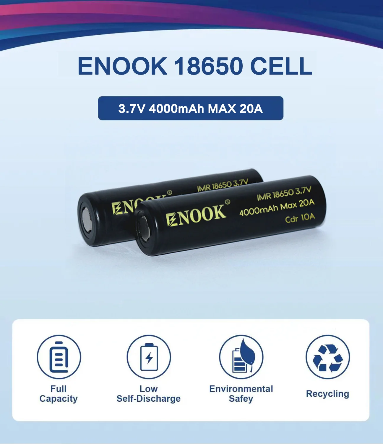 18650 ENOOK 4000 мАч 3 7 В литий-ионный аккумулятор для samsung 26650