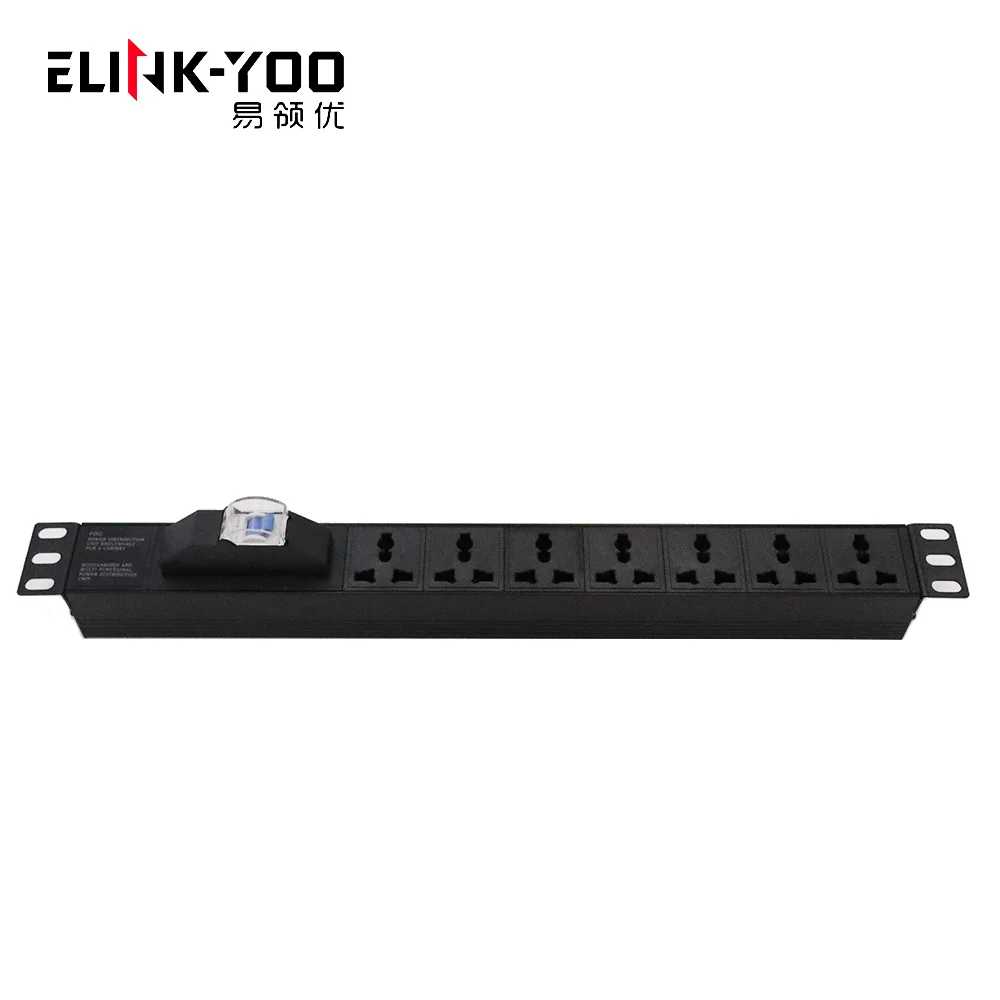 Specialty universal 10A PDU 1U 19 inch 7 socket with 1P circuit breaker for cabinet power distribution unit