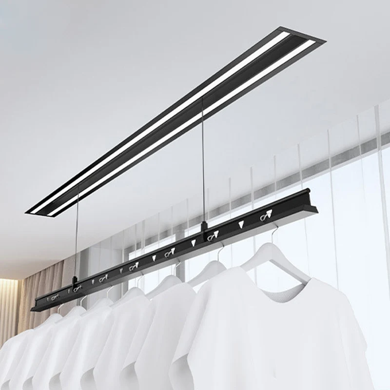 single pole electric remote control concealed install ceiling smart automatic lifting clothes drying rack with led lighting
