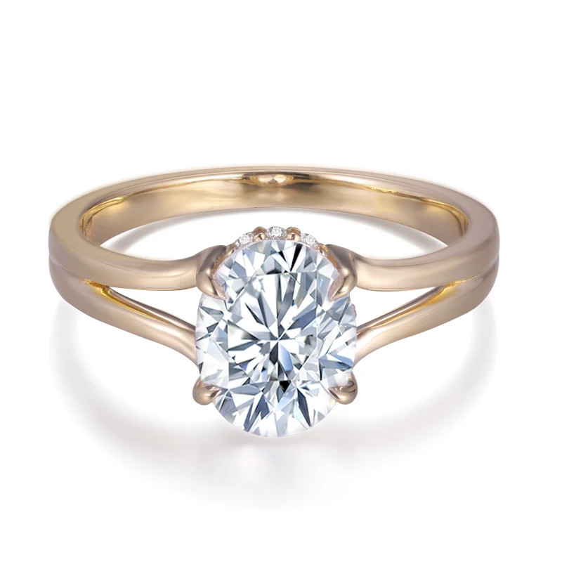 Factory Price 9K 10K 14K 18K Solid Filled Gold 2ct 3ct Pear cut Moissanite Diamond Engagement Band Hidden Halo Ring for Women