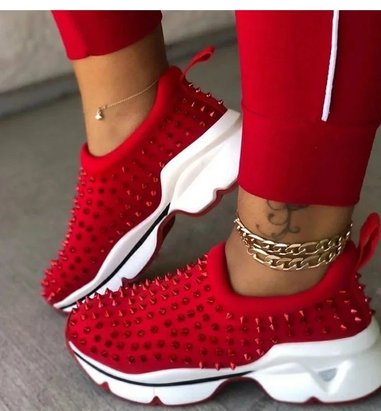 TX 2021 fashion brand black spike casual breathable soft sports shoes for women thick-soled non-slip running red bottom sneakers