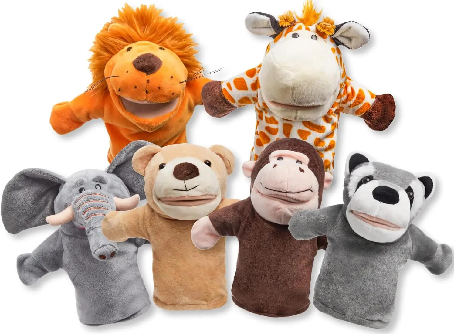 6Pcs Kids Hand Puppet Set with Working Mouth Toddler Animal Plush Toy for Show Theater