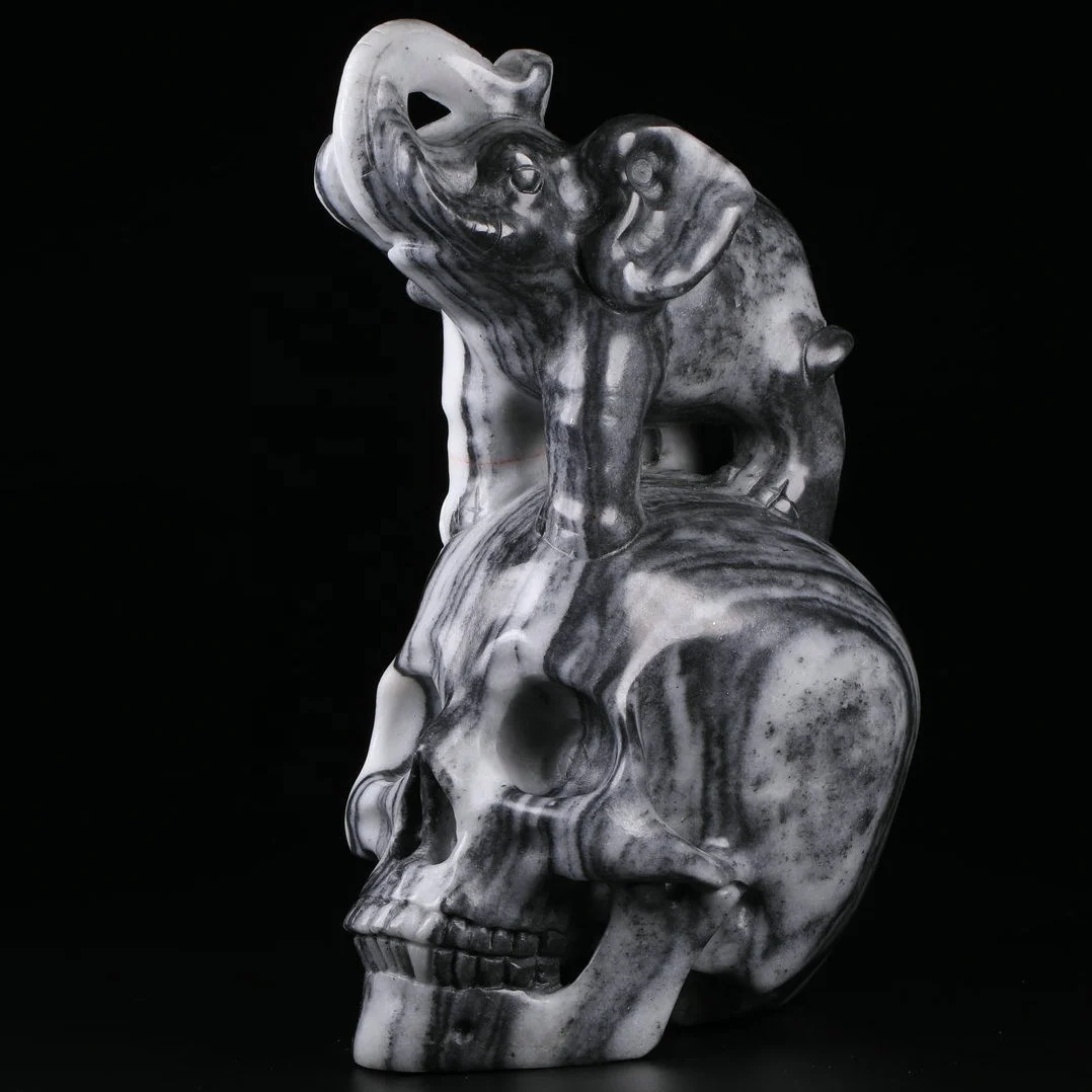 High Quality Gemstone Mexican Agate Skulls Crystal Carving Skulls Healing Elephant Crystal Skulls