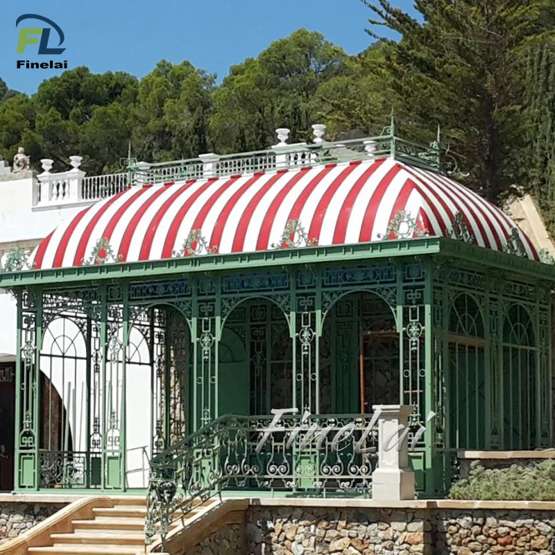 Finelai hot selling Large Outdoor Iron House garden conservatory iron pavilon wrought iron gazebo