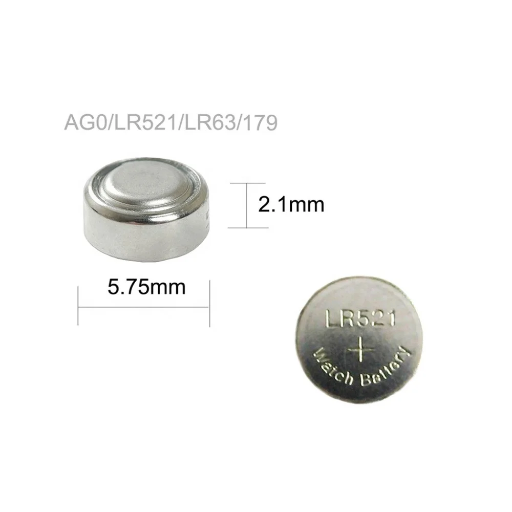 Hot sales 1.5v 10mah ag0 lr63  LR179  lr521 alkaline coin button cell batteries
