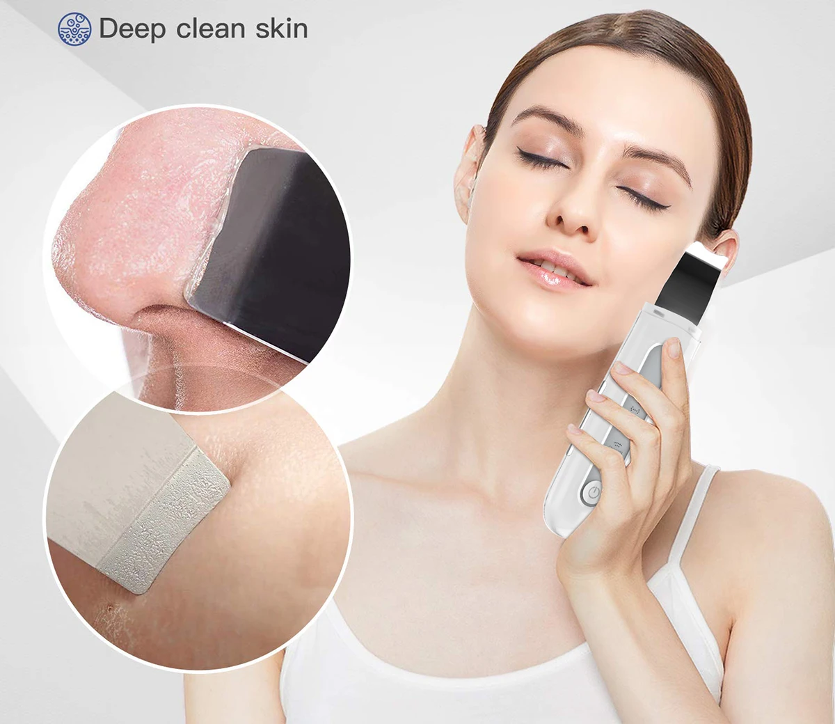  Ultrasonic Ion Beauty Tool Facial Skin Scrubber USB Rechargeable Deep Cleaner Face Lifting