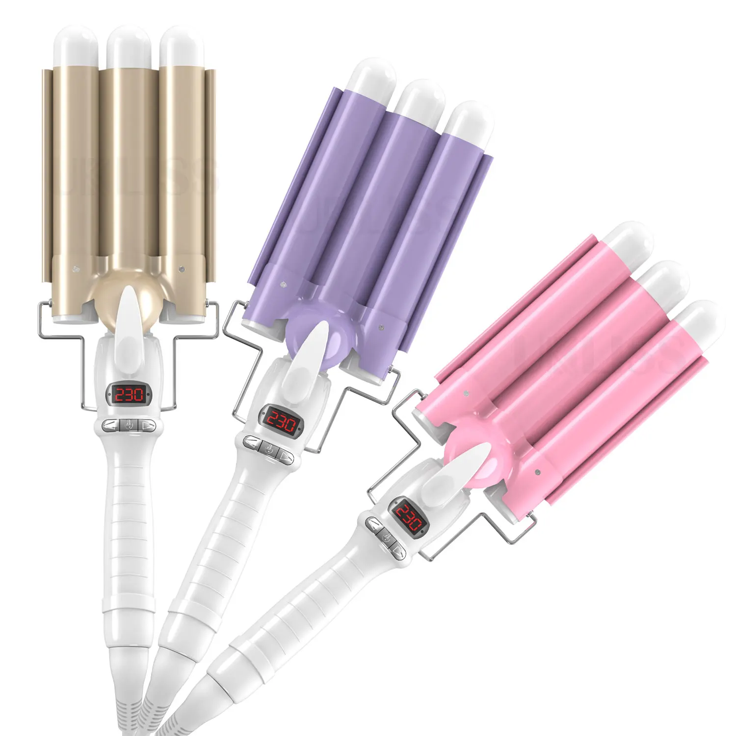 OEM ceramic Ionic big wave curler barrels automatic LCD display curling iron triple barrel hair curler