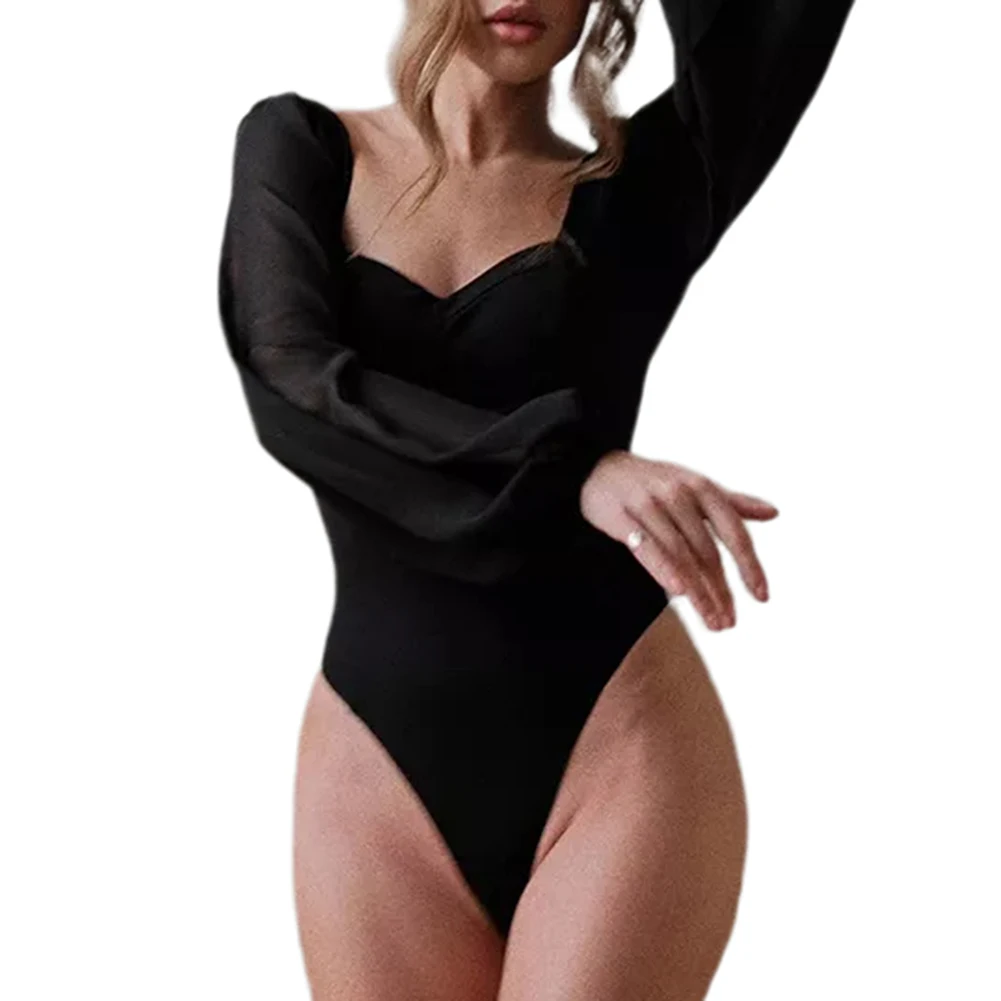 Customized Trending Spring Long Sleeve Tops Highcut Woman Fashion Catsuit Bodysuit