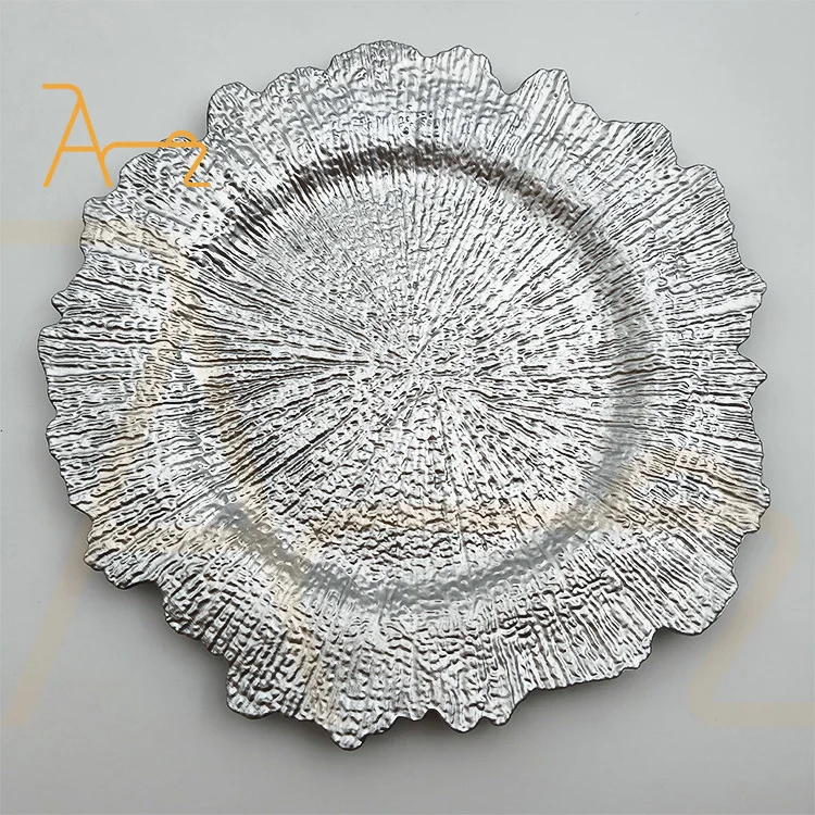 Wholesale Bulk Tableware Underplate Wedding Dinner Decoration Plastic Plate Acrylic Charger Plates With Silver Reef Party Plates