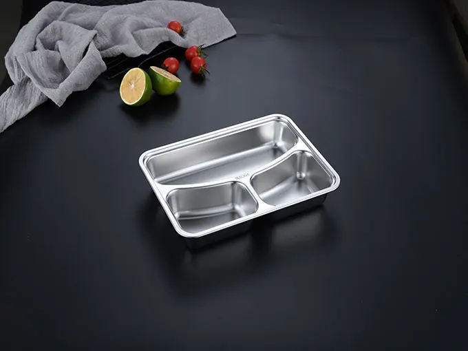 Food Tray Canteen Fast Steel Metal Thali Plate Set Serving With Lid Hospital Stainless Plates Lunch Rectangular Kitchen