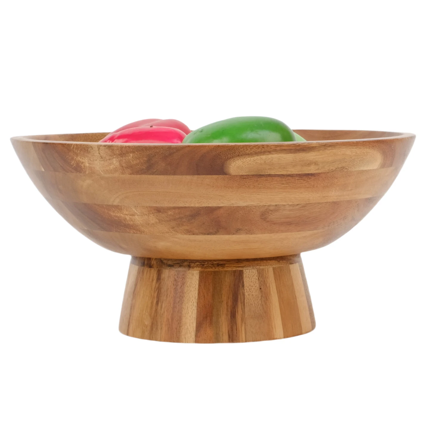 XH Large Wood bowl with foot, Elevated Wood Serve Bowl for snack fruit