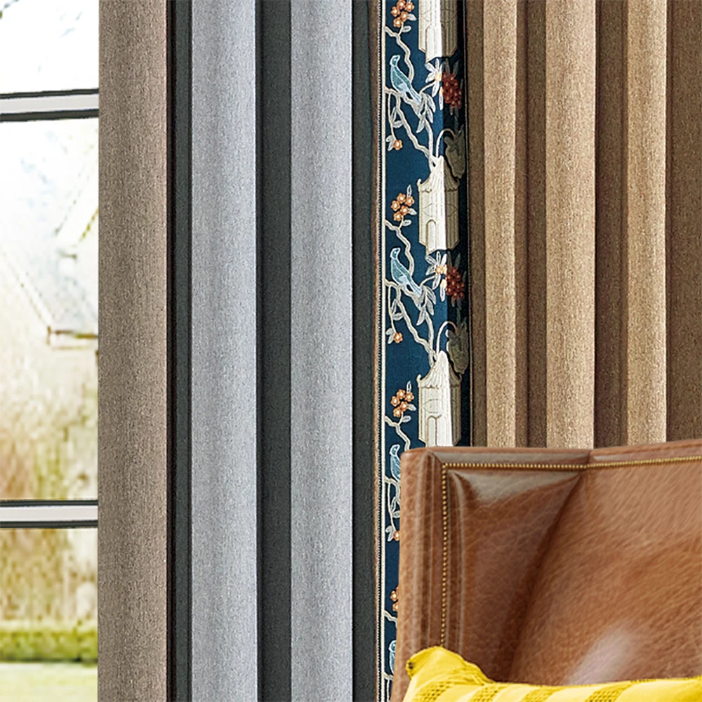 Corrugated pattern color printing thickened polyester shade insulation custom hotel project curtain factory wholesale