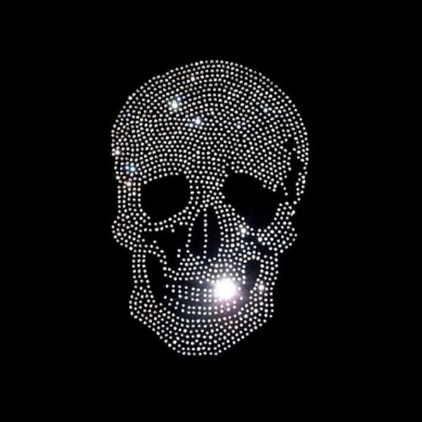 Gothic Skull Necklace Rhinestone Transfer Bling Hot Fix Iron on Patch Motif Design Transfer