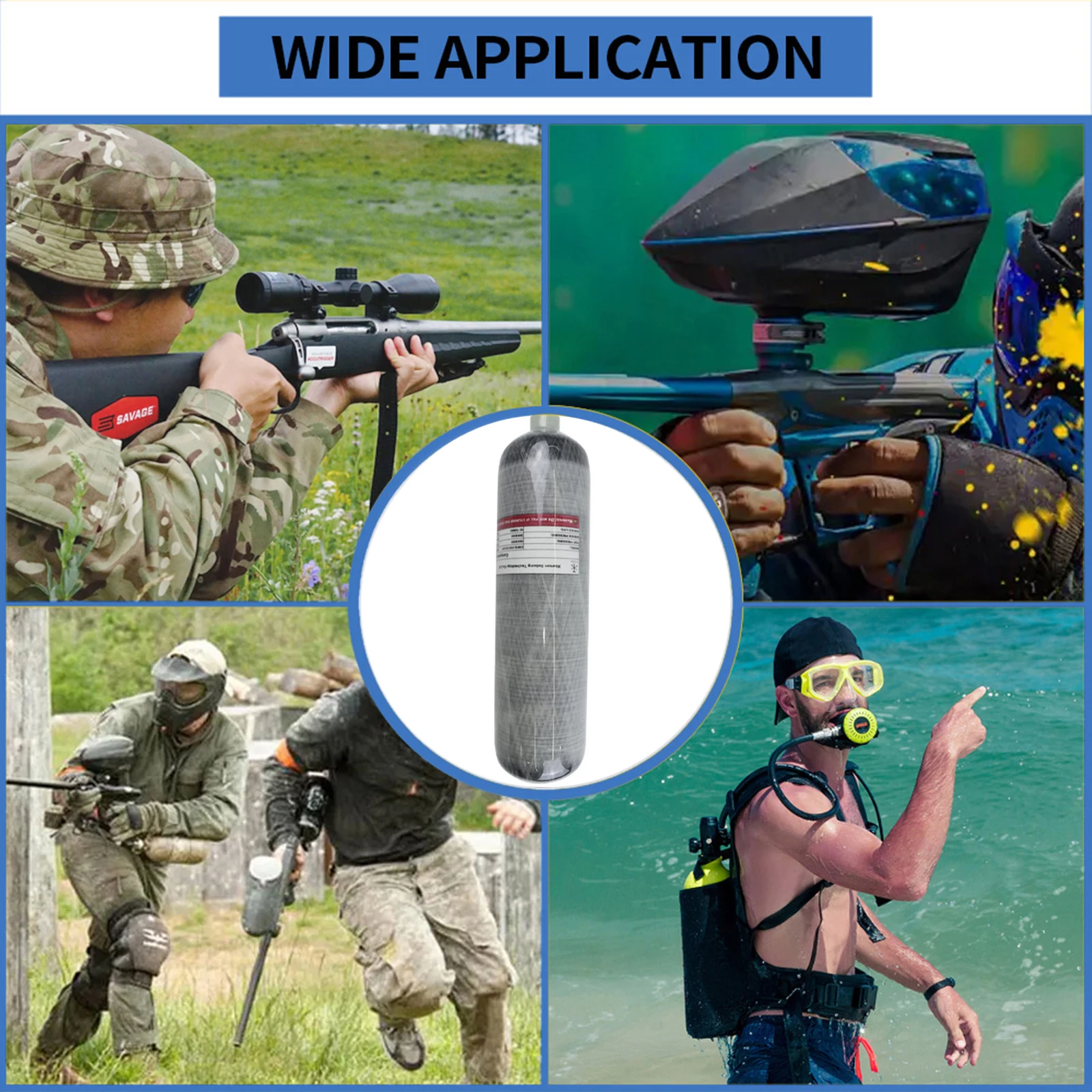 GP Impact-resistance Low Price CE 3L High Pressure 300Bar 4500Psi Scuba Carbon Fiber Gas Cylinder With Red Valve Gauge Regulator