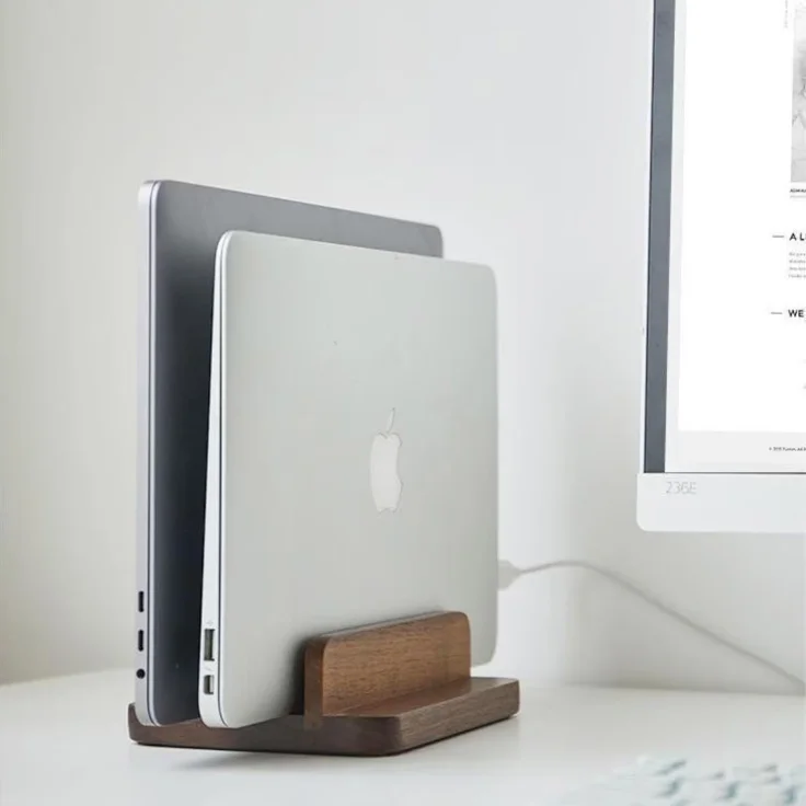 Wood Walnut Vertical MacBook  Adjustable Table Laptop Dock Stand Holder Desk Organizer