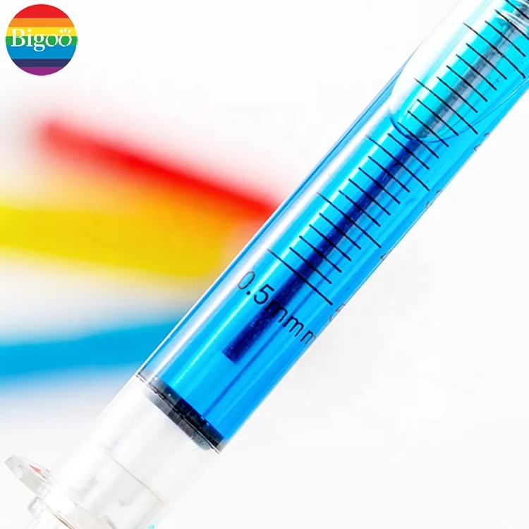 Cute needle syringe ball point pen assorted 6 colors for office, school and promotion gift