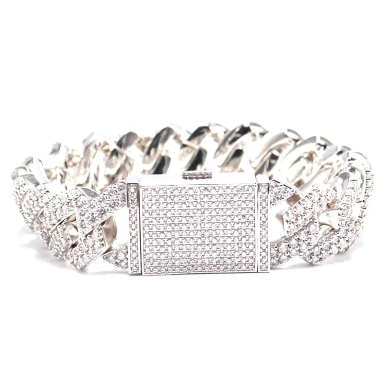 Hiphop Jewelry Bracelet Women 12mm Silver Gold Plated Iced Out Diamond Miami Cuban Link Chain Jewelry For Women Men