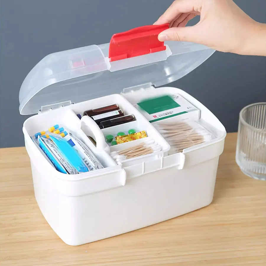 Home new portable transparent medicine organizer box medical kit medicine chest with handle