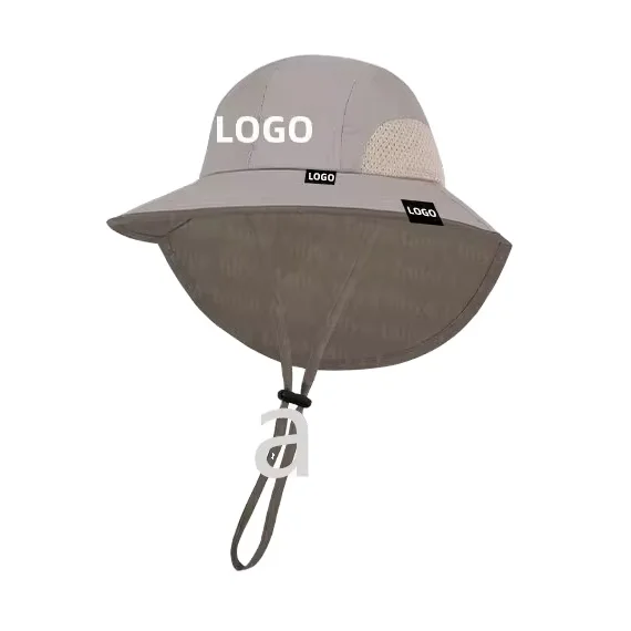 Custom logo Kids Summer Outdoor ventilation Large brim shawl sun protection fisherman hat Uv protection upf50+ baby sun hats