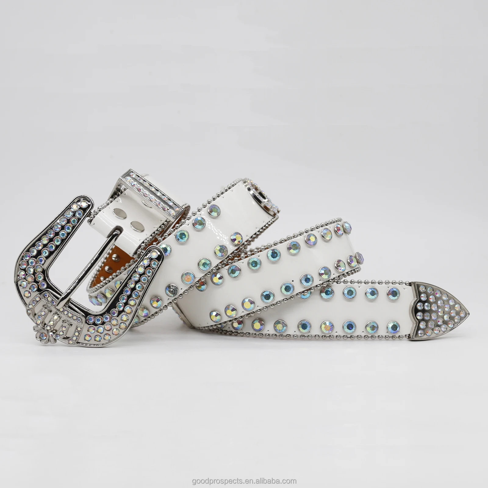 custom Luxury crystal rhinestone women design diamante belts unisex studded western buckle BB simon PU leather belt