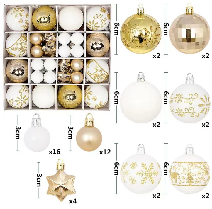 44pcs Christmas Ball & Tree Ornaments Red and White Set Hand-Painted Christmas Balls For Parties And Christmas Tree Decorations