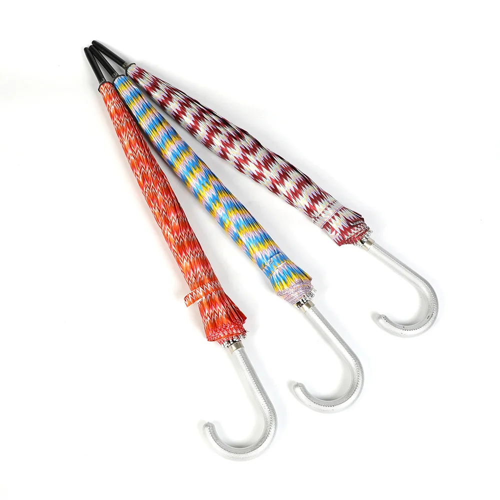 23 inch 16 panel Satin Fabric South American Stick Umbrella White Zinc Automatic Silver Coating J Handle Stable Umbrella