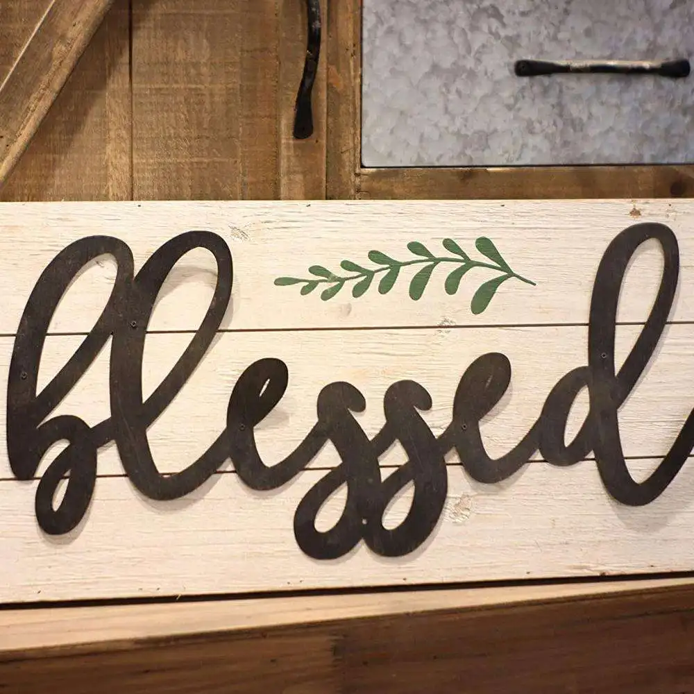 Rustic Black Metal 3D Home Welcome Signs Wood Carving Wall Art Christmas Wood Craft Signs