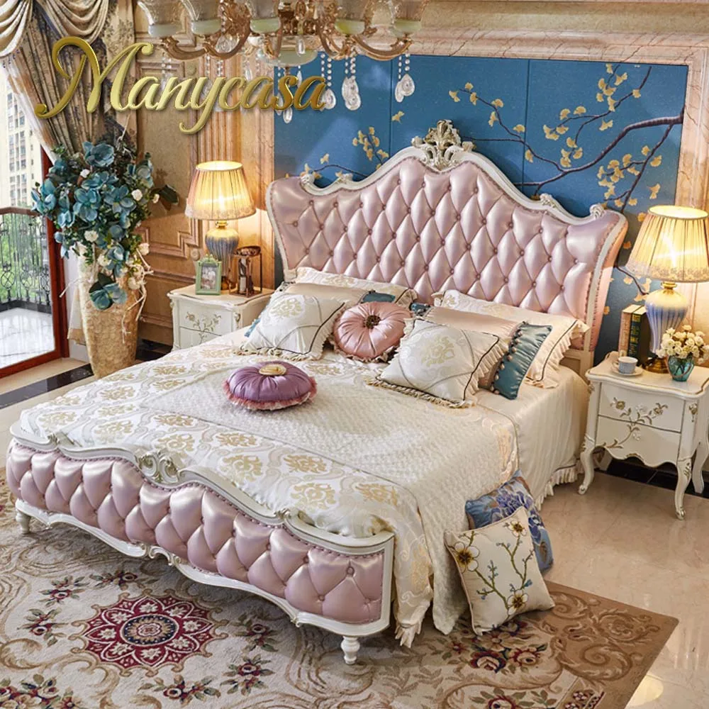 OEM/ODM Bedroom Furniture King Size  Wooden Frame Oak Solid Wooden Leather Bed