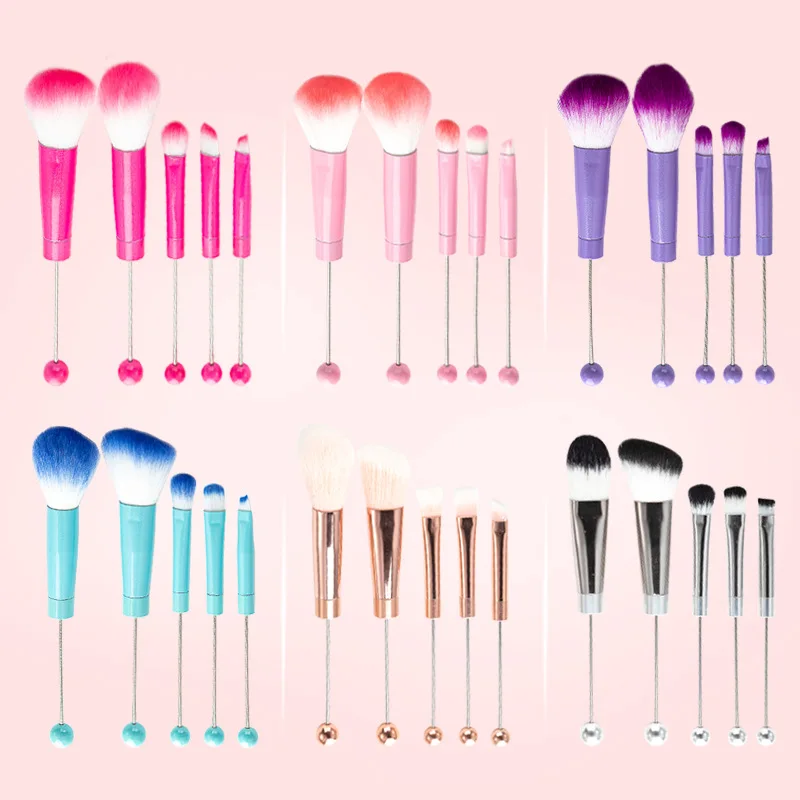 High Quality DIY Beaded Makeup Brush Set Metal Handle Eye Makeup Brushes Cosmetic Brush