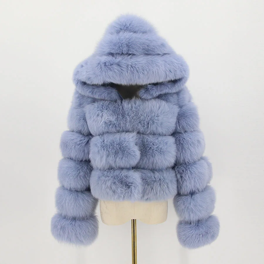 QIUCHEN New Fashion Natural Fur Jacket Hooded Winter Wholesale Womens Short Luxury Fluffy Fox Fur Coat QC20065