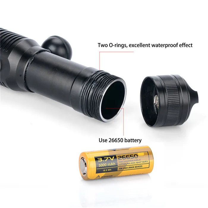 Waterproof 1600lumen Diving Flashlight Strong Light Scuba Diving Photography Flashlight Underwater Rechargeable IPX8 Torch Light