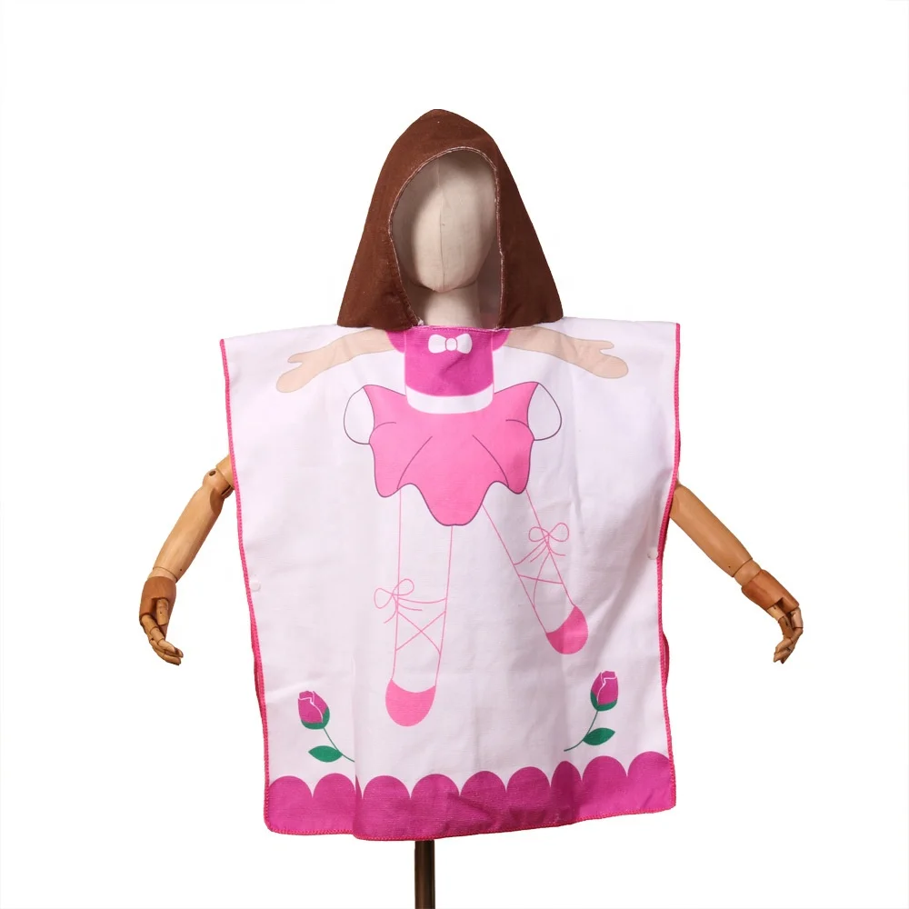 Ready To Ship Top Quality Swimming Microfiber Printed Carton Baby Children Hooded poncho Beach Towel For Kids