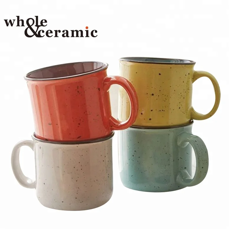 Customizable made ceramic printed travel camping coffee diner mugs cup box custom shaped with logo printing low moq