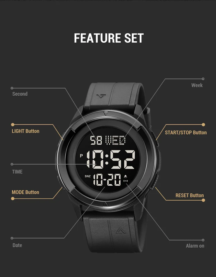 Skmei 2047 fashion made in china gents digital watch low price PU band Waterproof Multi function in stock sports hand watch