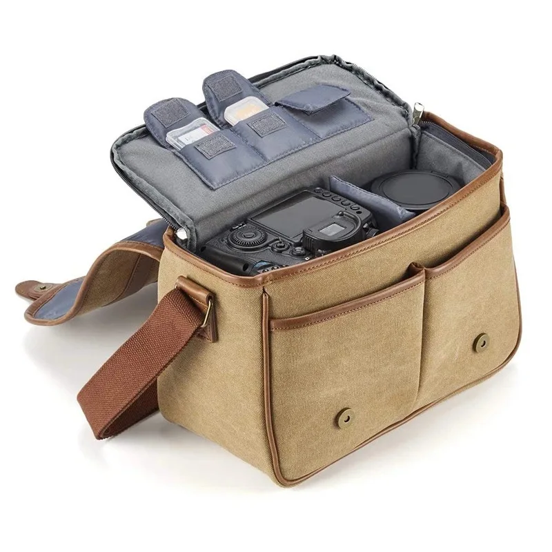 Travel SLR Camera Bags Outdoor Crossbody Bags Photography Digital Accessories Storage Case Canvas Waxed Portable DSLR Video Bags