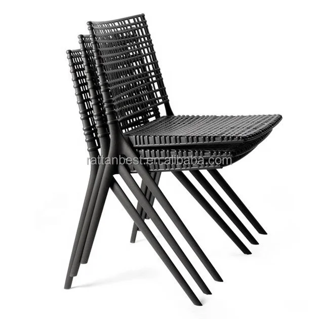 Outdoor stackable chairs with metal and rope woven seat and back for modern dining armless rope and rattan chair