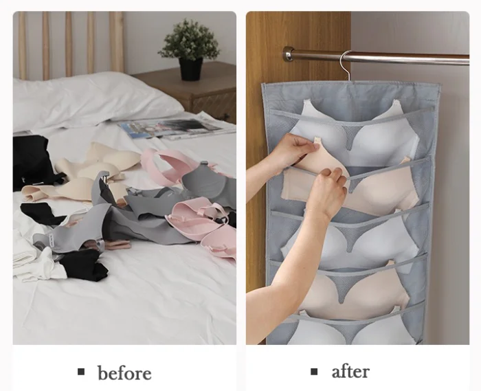 Double Sided Grid Closet Multi-Role Foldable Hanging Bag Socks Bra Underwear Hanger Storage Organizer Bag