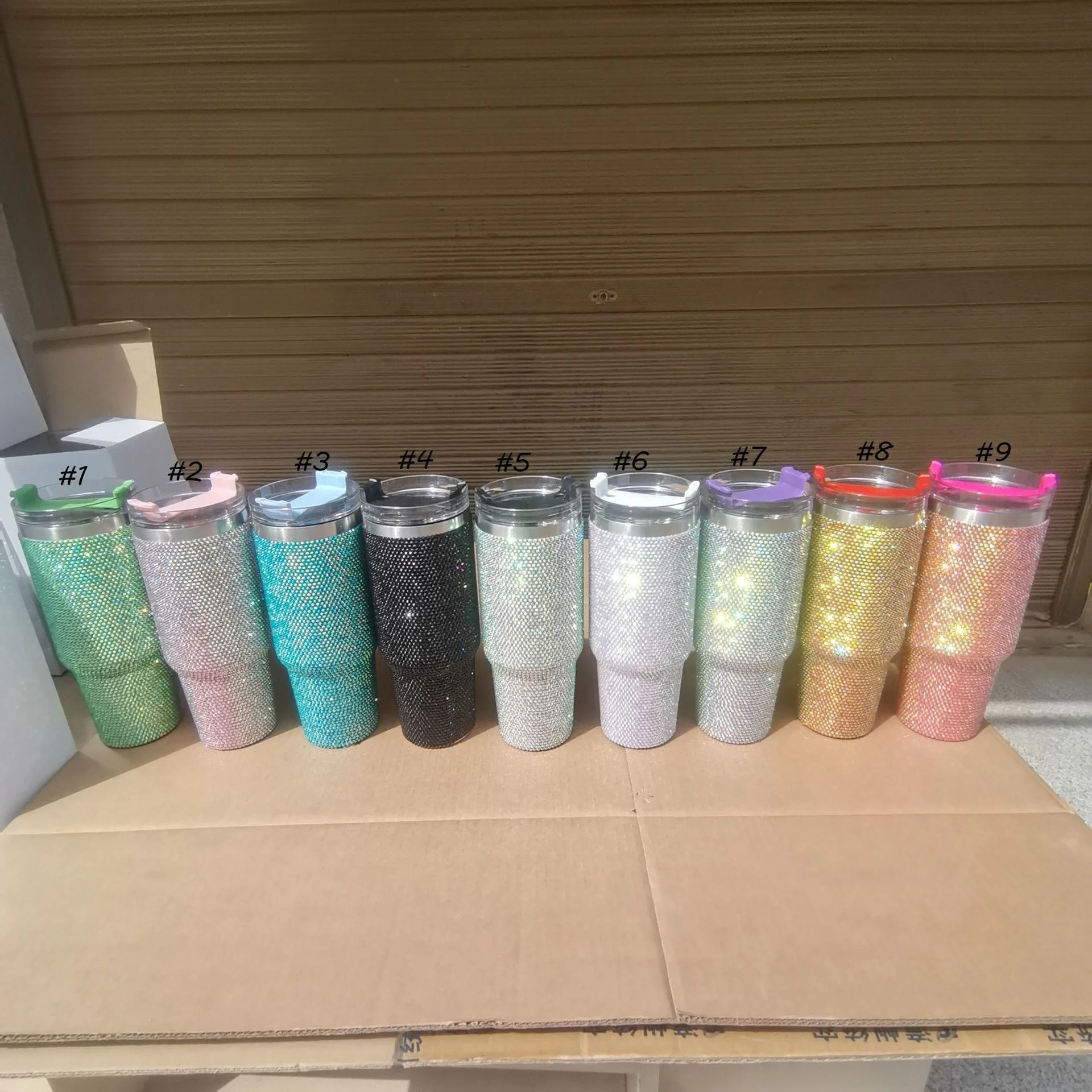 Factory Wholesale 40oz Bling Rhinestone Coffee Tumblers Rhinestone 40 oz Tumblers with Straw