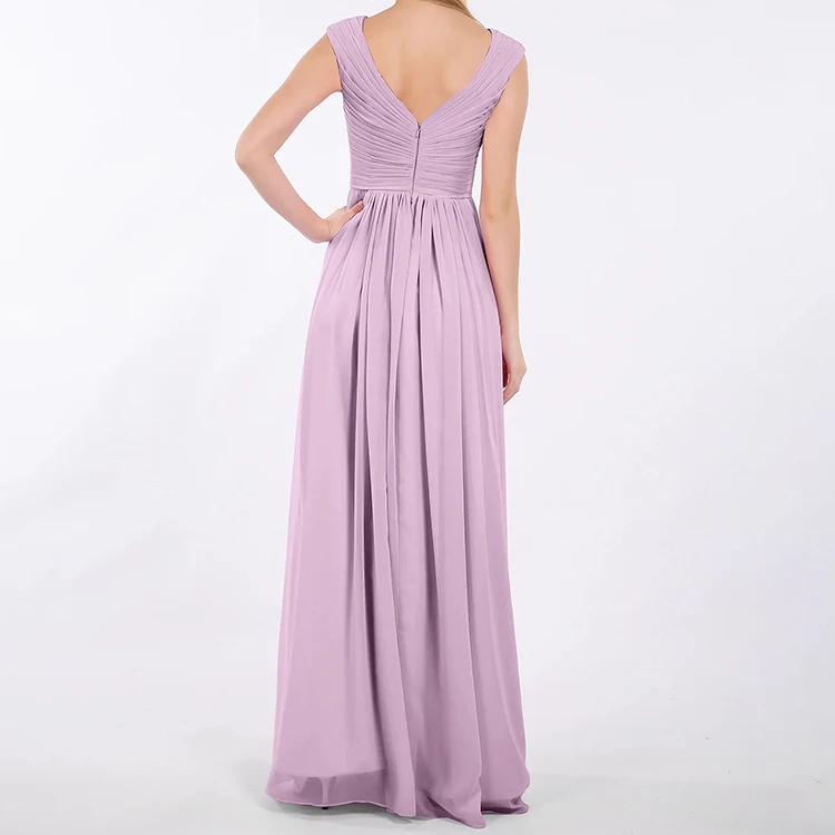 Elegant Sexy Wedding V Neck Floor-length Cap Sleeves Plus Size Chiffon Dresses Bridesmaid Gown for Fat Women