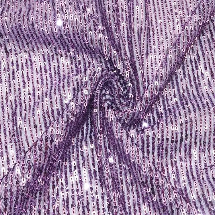 China Cheap Factory Price purple sequin striped fabric embroidered embroidery