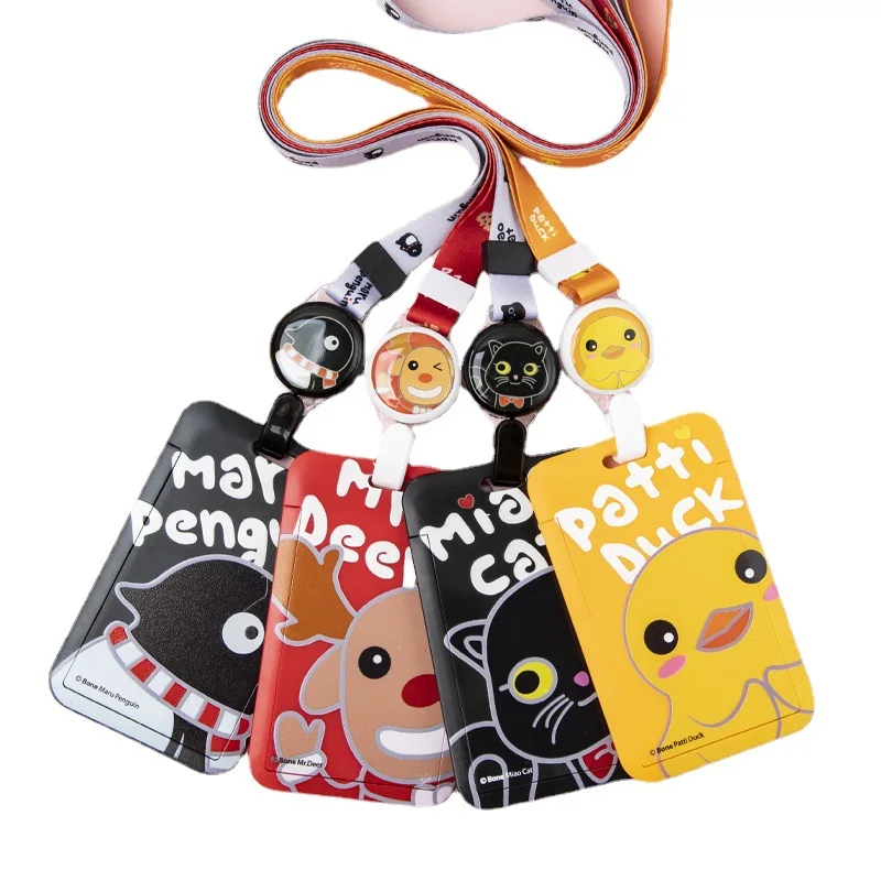 Custom company work card holder logo print plastic id card sleeve creative slide push card holder with lanyard for office