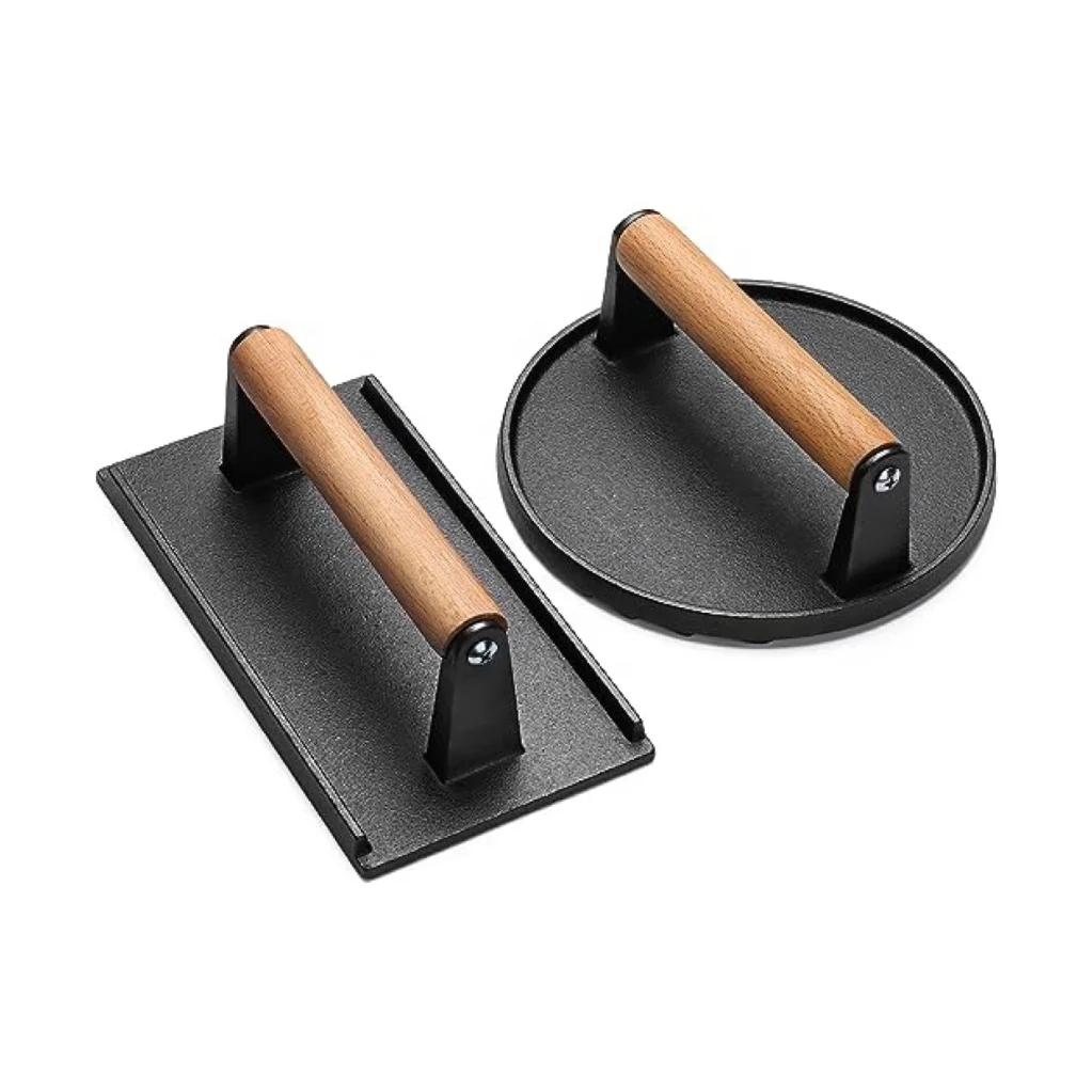 Heavy Duty Cast Iron Urger Press Crushed Bacon Pressed Meat Steak Press Burger with Wooden Handle