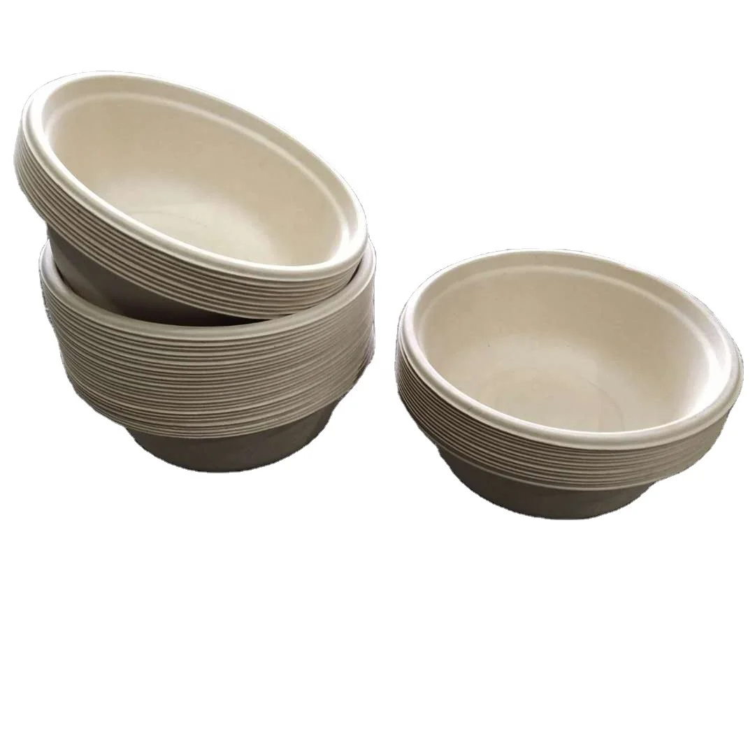 Eco Biodegradable 500 ml disposable sugarcane bagasse salad bowl sets bamboo tableware bio soup bowl with lid