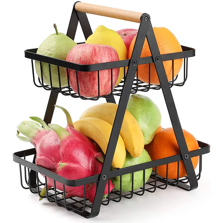 simple Iron Wire Metal fruit bathroom storage basket organizer with handle