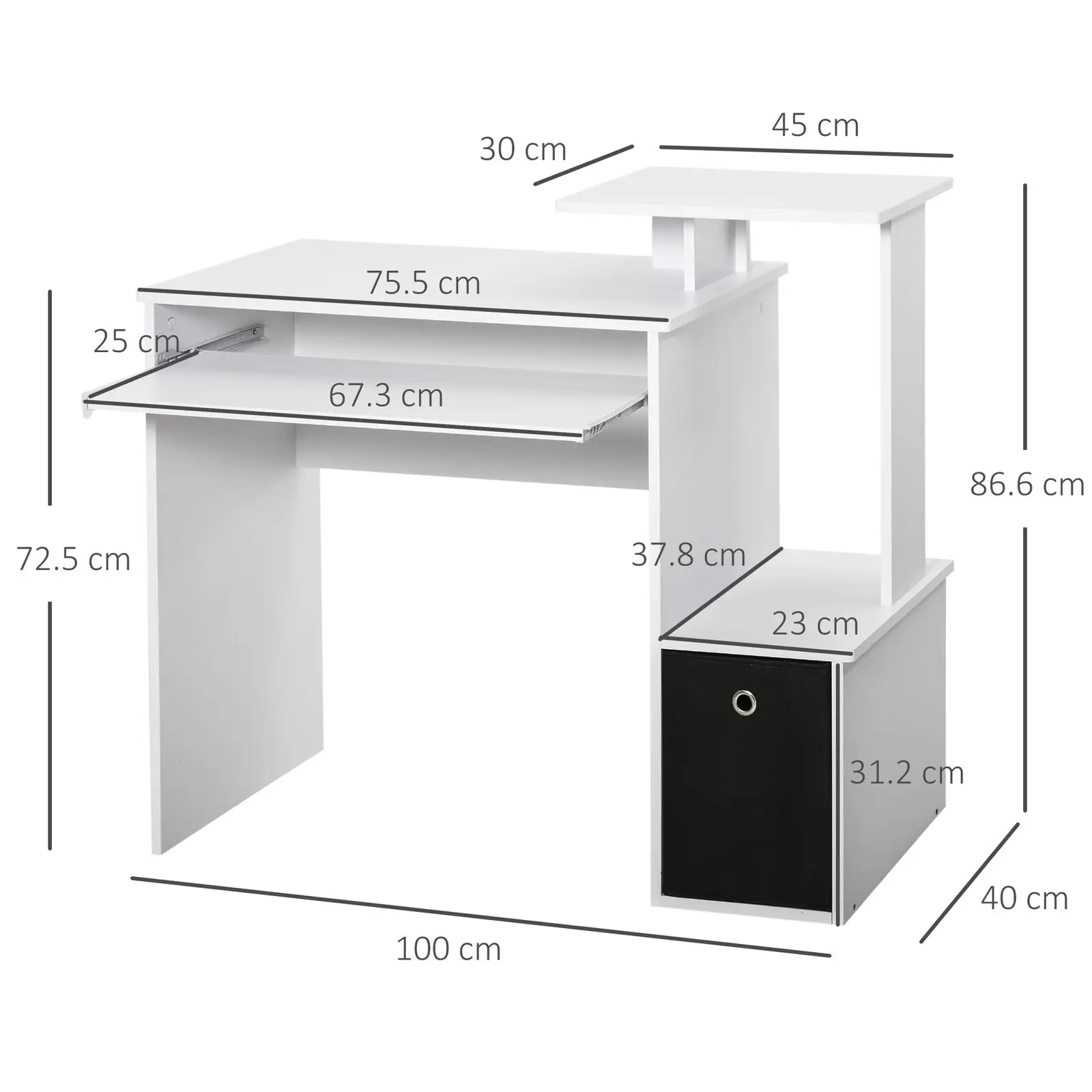 Computer Desk with Sliding Keyboard Tray Storage Drawer Shelf Workstation White