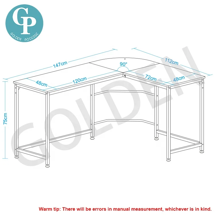 Computer Desk L Shaped Corner Desk Home Office Wood & Metal Laptop PC Table Writing Study Table