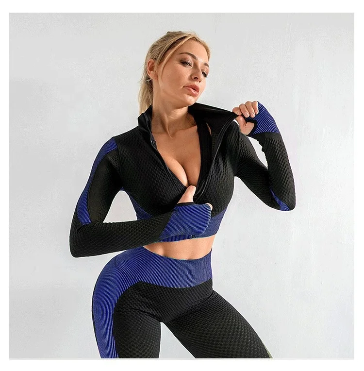 Hot Evaluation Gym Wear Women Long Sleeve Crop Top Seamless Workout Yoga Set